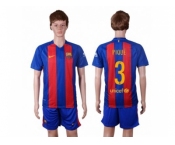 Barcelona #3 Pique Home With Blue Shorts Soccer Club Jersey