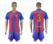 Barcelona #3 Pique Home With Blue Shorts Soccer Club Jerseys