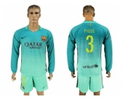 Barcelona #3 Pique Sec Away Long Sleeves Soccer Club Jersey