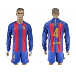 Barcelona #4 I.Rakitic Home Long Sleeves Soccer Club Jerseys