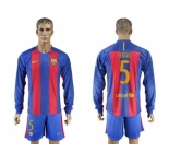 Barcelona #5 Sergio Home Long Sleeves Soccer Club Jerseys