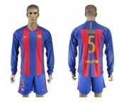 Barcelona #5 Sergio Home Long Sleeves Soccer Club Jerseys