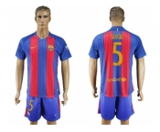 Barcelona #5 Sergio Home With Blue Shorts Soccer Club Jersey
