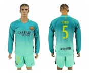 Barcelona #5 Sergio Sec Away Long Sleeves Soccer Club Jersey