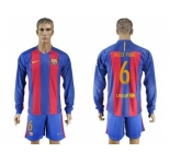Barcelona #6 Aleix Vidal Home Long Sleeves Soccer Club Jersey