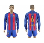 Barcelona #6 Xavi Home Long Sleeves Soccer Club Jerseys