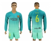 Barcelona #6 Xavi Sec Away Long Sleeves Soccer Club Jersey