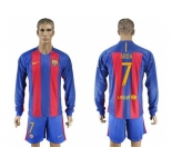 Barcelona #7 Arda Home Long Sleeves Soccer Club Jerseys