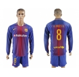 Barcelona #8 A.Iniesta Home Long Sleeves Soccer Club Jersey