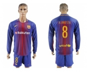 Barcelona #8 A.Iniesta Home Long Sleeves Soccer Club Jersey