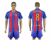 Barcelona #8 A.Iniesta Home With Blue Shorts Soccer Club Jerseys