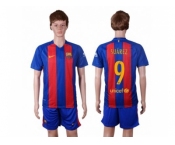 Barcelona #9 Suarez Home With Blue Shorts Soccer Club Jersey