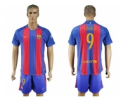 Barcelona #9 Suarez Home With Blue Shorts Soccer Club Jerseys