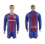 Barcelona Blank Home Long Sleeves Soccer Club Jersey