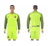 Barcelona Blank Shiny Green Goalkeeper Long Sleeves Soccer Club Jersey