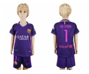 Barcelona #1 Ter Stegen Away Kid Soccer Club Jersey