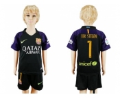 Barcelona #1 Ter Stegen Black Goalkeeper Kid Soccer Club Jersey