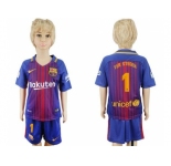 Barcelona #1 Ter Stegen Home Kid Soccer Club Jerse