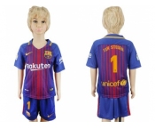 Barcelona #1 Ter Stegen Home Kid Soccer Club Jerse