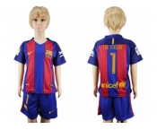 Barcelona #1 Ter Stegen Home Kid Soccer Club Jersey