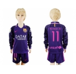 Barcelona #11 Neymar Jr Away Long Sleeves Kid Soccer Club Jersey