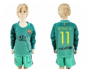 Barcelona #11 Neymar Jr Sec Away Long Sleeves Kid Soccer Club Jerse