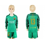 Barcelona #13 C.Bravo Green Goalkeeper Long Sleeves Kid Soccer Club Jersey