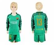 Barcelona #13 C.Bravo Green Goalkeeper Long Sleeves Kid Soccer Club Jersey