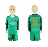Barcelona #13 Cillesse Green Goalkeeper Long Sleeves Kid Soccer Club Jersey