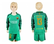 Barcelona #13 Cillesse Green Goalkeeper Long Sleeves Kid Soccer Club Jersey