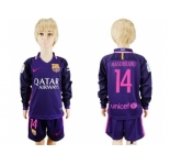 Barcelona #14 Mascherano Away Long Sleeves Kid Soccer Club Jersey