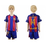 Barcelona #14 Mascherano Home Kid Soccer Club Jersey