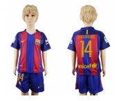 Barcelona #14 Mascherano Home Kid Soccer Club Jersey