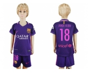 Barcelona #18 Jordi Alba Away Kid Soccer Club Jersey