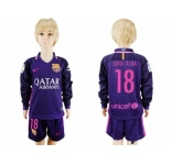 Barcelona #18 Jordi Alba Away Long Sleeves Kid Soccer Club Jersey