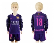 Barcelona #18 Jordi Alba Away Long Sleeves Kid Soccer Club Jersey