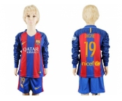 Barcelona #19 Digne Home Long Sleeves Kid Soccer Club Jersey