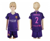 Barcelona #2 Douglas Away Kid Soccer Club Jersey