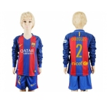 Barcelona #2 Douglas Home Long Sleeves Kid Soccer Club Jersey
