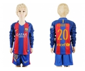 Barcelona #20 Roberto Home Long Sleeves Kid Soccer Club Jersey