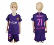 Barcelona #21 Adriano Away Kid Soccer Club Jersey