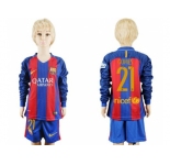 Barcelona #21 Gomes Home Long Sleeves Kid Soccer Club Jersey