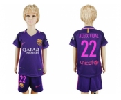 Barcelona #22 Aleix Vidal Away Kid Soccer Club Jersey