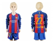Barcelona #22 Aleix Vidal Home Long Sleeves Kid Soccer Club Jersey