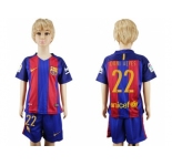 Barcelona #22 Dani Alves Home Kid Soccer Club Jersey