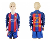Barcelona #23 Umtiti Home Long Sleeves Kid Soccer Club Jersey