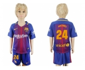 Barcelona #24 Mathieu Home Kid Soccer Club