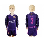 Barcelona #3 Pique Away Long Sleeves Kid Soccer Club Jersey