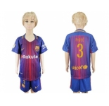 Barcelona #3 Pique Home Kid Soccer Club Jersey..
