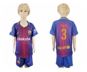 Barcelona #3 Pique Home Kid Soccer Club Jersey..